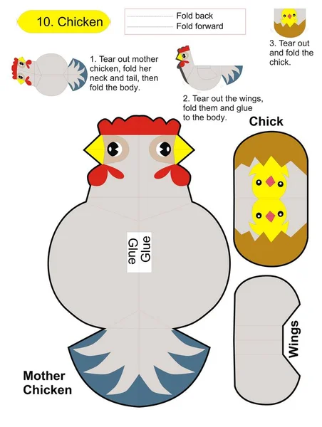Origami 3d Kağıt bebek kartı ve tavuk