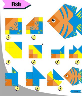 origami, Fish ile çocuk eğitimi için üç boyutlu katlama kağıdı