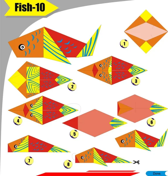 Çocuk eğitimi için Balık 10 'lu origami 3d katlama kağıdı