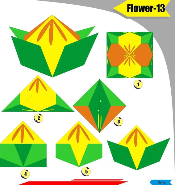 Origami Hajtogatott Papír Gyerekeknek Oktatás Virág — Stock Vector
