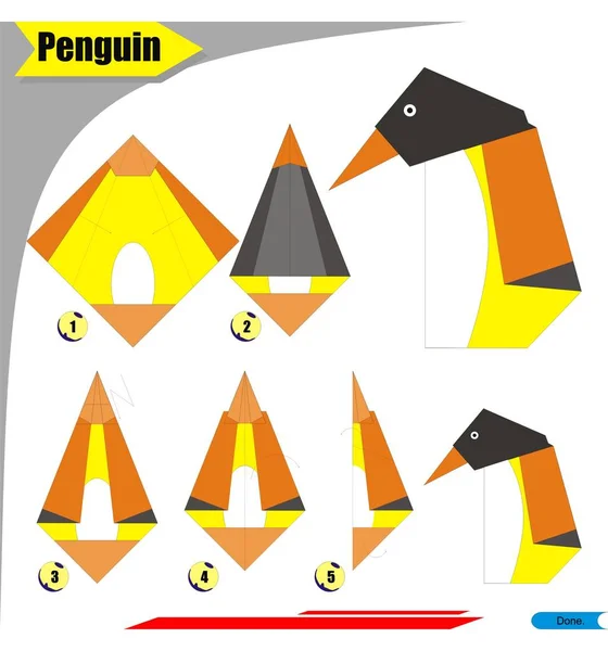 Origami Faltpapier Für Kindererziehung Mit Pinguin — Stockvektor