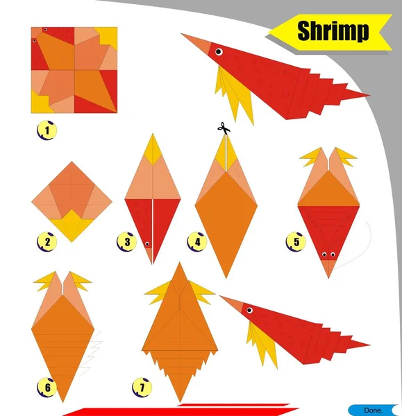 Origami Faltpapier Für Kindererziehung Mit Garnelen — Stockvektor