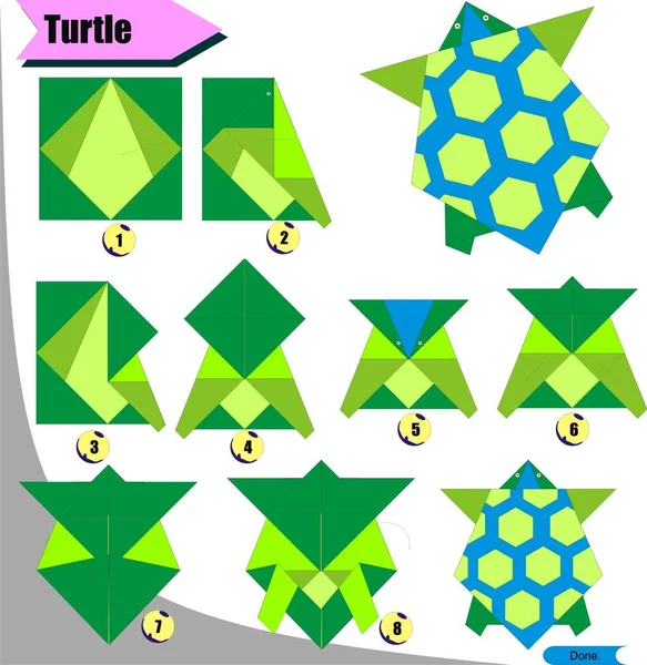 Kaplumbağa ile çocuk eğitimi için origami 3d katlama kağıdı