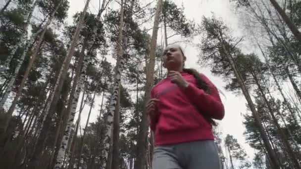 Junges schönes Mädchen wärmt sich vor dem Joggen im Park auf — Stockvideo