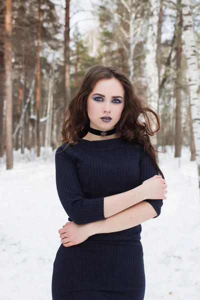 La fille avec le maquillage en portrait d'hiver — Photo