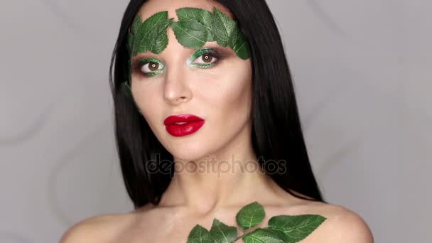Linda moda mulher Face.Perfect maquiagem — Vídeo de Stock