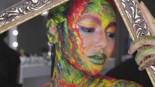 Flicka konst makeup akvarell — Stockvideo