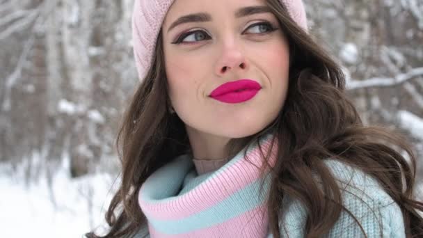 Hermosa mujer en el campo nevado — Vídeo de stock