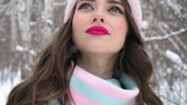 Hermosa mujer en el campo nevado — Vídeos de Stock