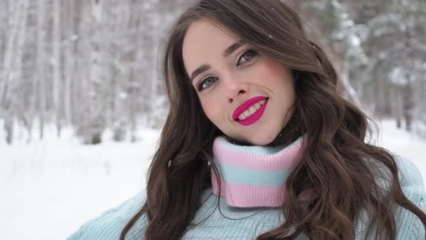 Karlı kırsalda güzel bir kadın — Stok video