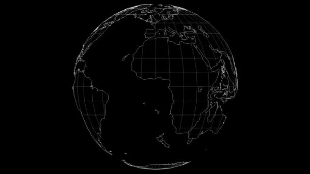 Drahtrahmen Erdkarte Dreht Sich Schnell Der Nahtlosschleife Mit Schwarzem Isoliertem — Stockvideo