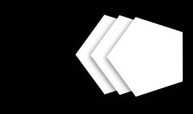 Üç beşgen çakışıyor. Siyah üzerine yumuşak gölge. Baskıya hazır.