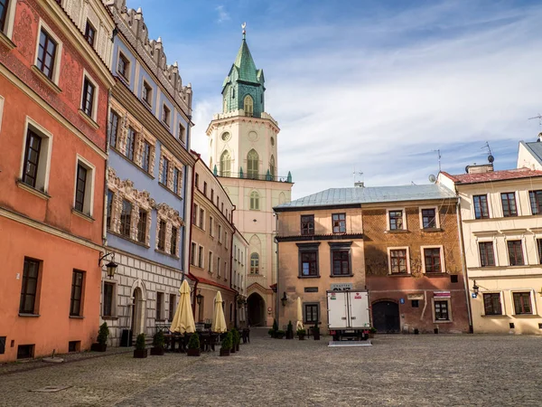 Tržní náměstí a město Trinitarian Tower Lublin — Stock fotografie