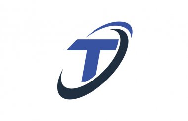 T mavi Swoosh küresel dijital iş mektup Logo