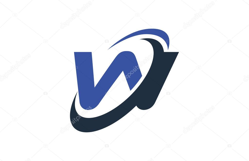 W Blue Swoosh Global Digital Business Letter Logo