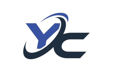 YC mavi Swoosh küresel dijital iş mektup Logo
