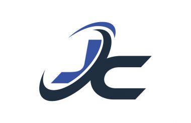 JC mavi Swoosh küresel dijital iş mektup Logo