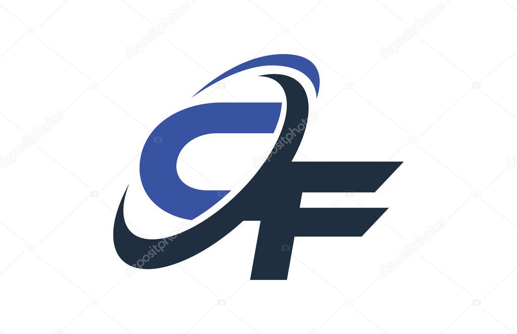 CF Blue Swoosh Global Digital Business Letter Logo