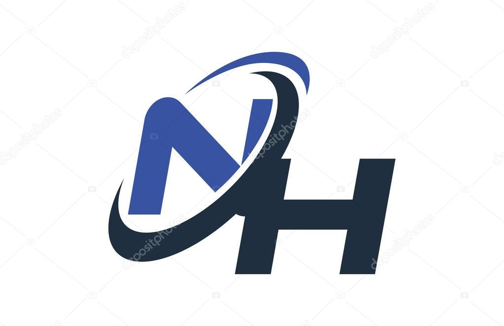 NH Blue Swoosh Global Digital Business Letter Logo