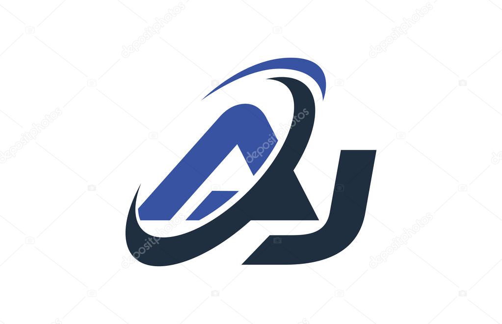 AJ Blue Swoosh Global Digital Business Letter Logo