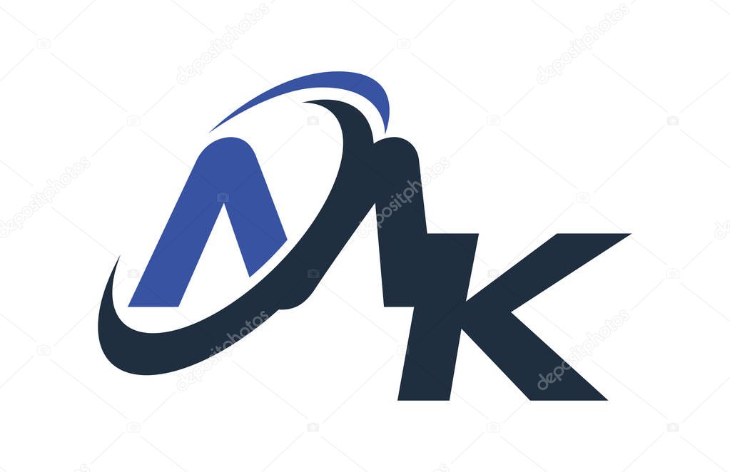 MK Blue Swoosh Global Digital Business Letter Logo