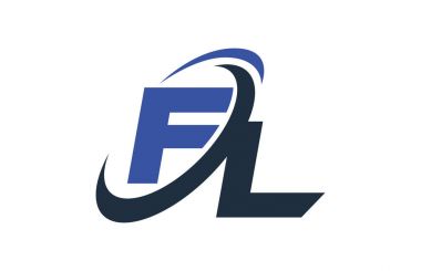 FL mavi Swoosh küresel dijital iş mektup Logo