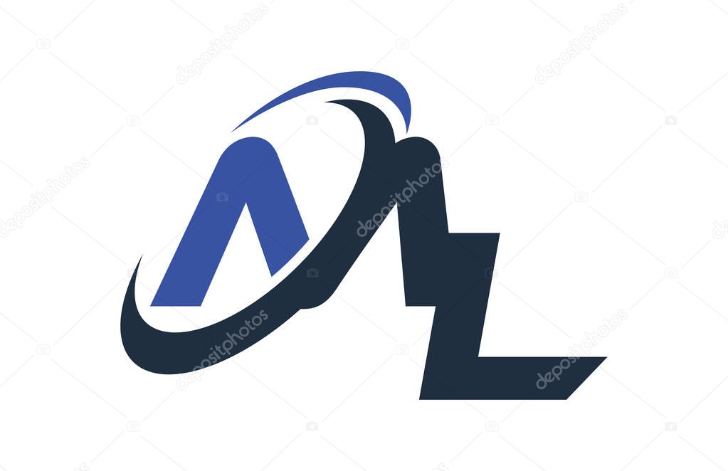 ML Blue Swoosh Global Digital Business Letter Logo