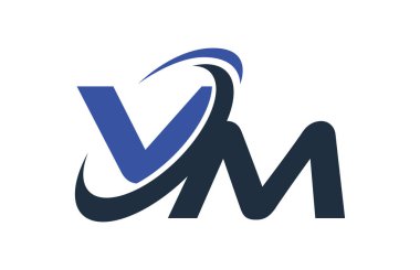 VM mavi Swoosh küresel dijital iş mektup Logo