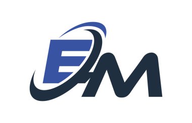 Em mavi Swoosh küresel dijital iş mektup Logo