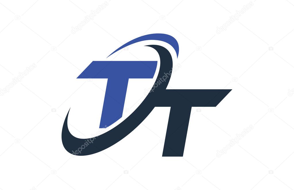 TT Blue Swoosh Global Digital Business Letter Logo