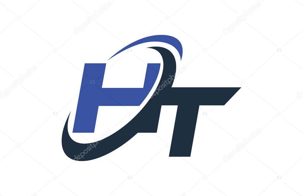 HT Blue Swoosh Global Digital Business Letter Logo