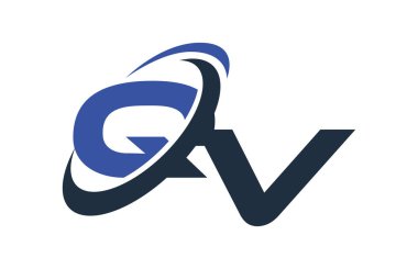 QV mavi Swoosh küresel dijital iş mektup Logo
