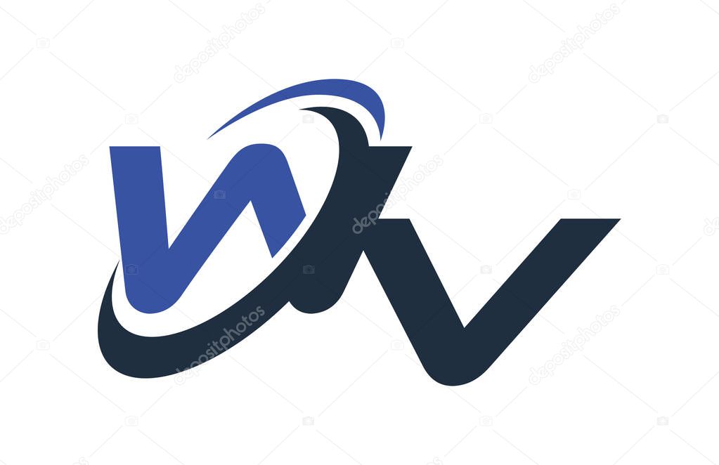 WV Blue Swoosh Global Digital Business Letter Logo