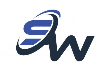 SW mavi Swoosh küresel dijital iş mektup Logo