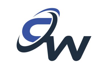 CW mavi Swoosh küresel dijital iş mektup Logo