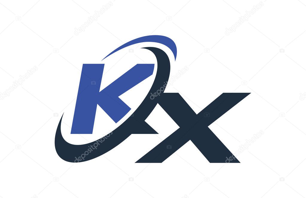 KX Letter Logo Blue Swoosh Global Digital Business