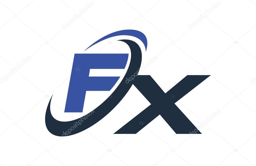 FX Letter Logo Blue Swoosh Global Digital Business