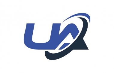UA Logo Swoosh elips mavi mektup vektör kavramı