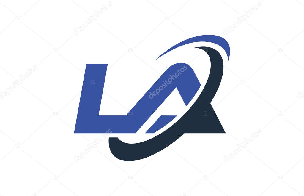 LA Logo Swoosh Ellipse Blue Letter Vector Concept