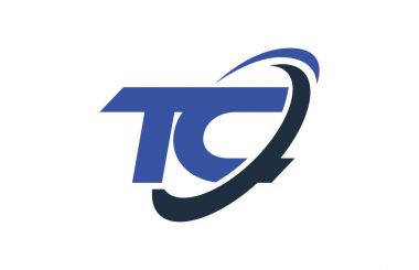 TC Logo Swoosh elips mavi mektup vektör kavramı