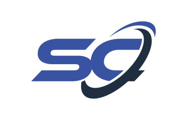 SC Logo Swoosh elips mavi mektup vektör kavramı