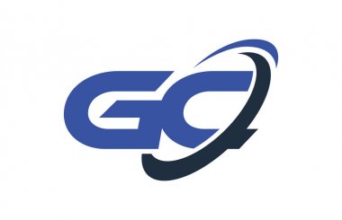 GC Logo Swoosh elips mavi mektup vektör kavramı