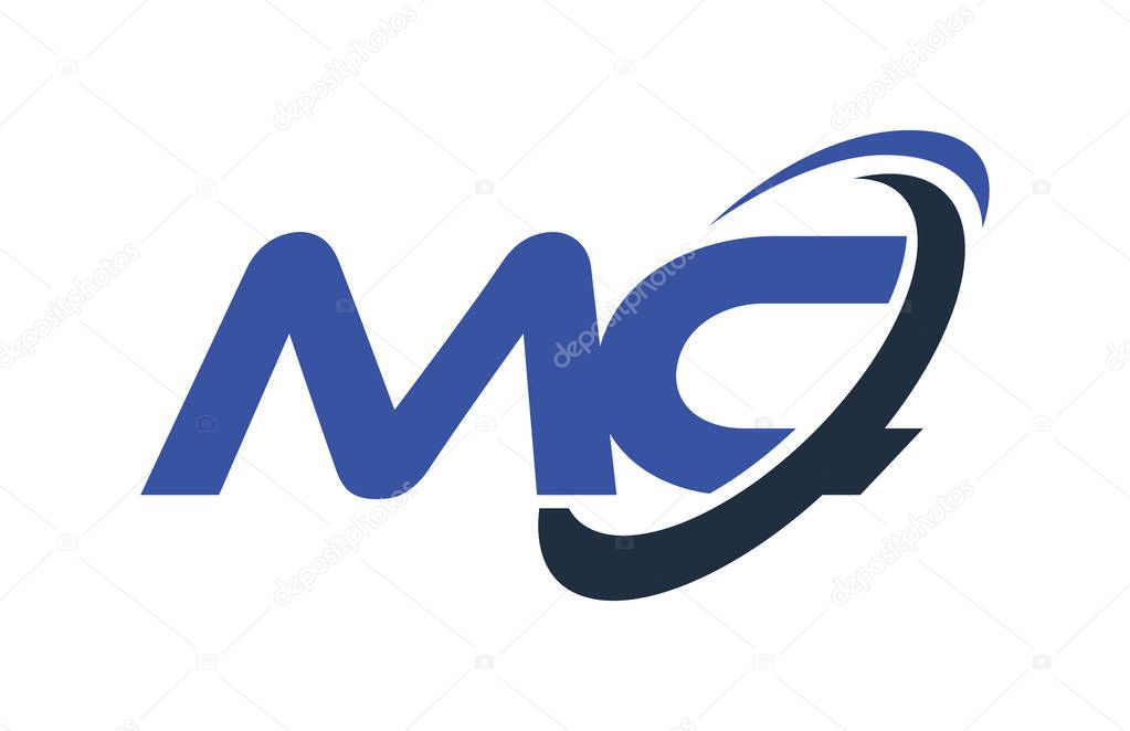 MC Logo Swoosh Ellipse Blue Letter Vector Concept