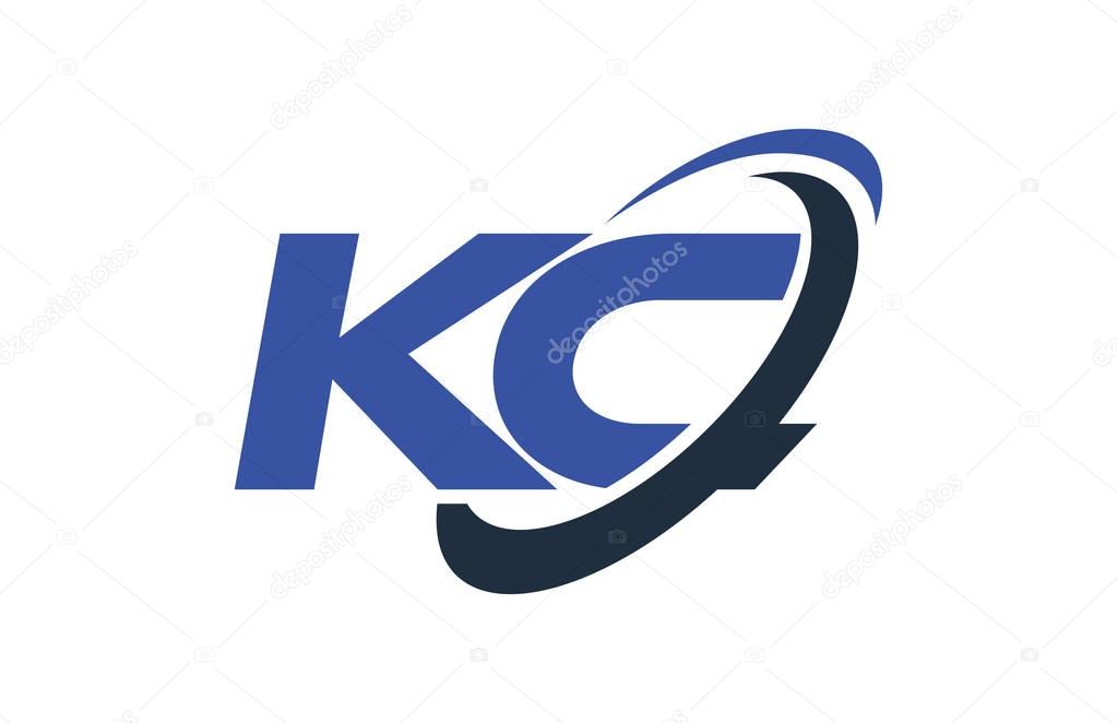 KC Logo Swoosh Ellipse Blue Letter Vector Concept