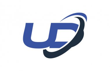 UD Logo Swoosh elips mavi mektup vektör kavramı