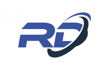 RD Logo Swoosh elips mavi mektup vektör kavramı