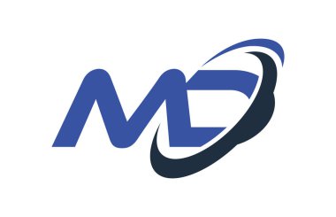 MD Logo Swoosh elips mavi mektup vektör kavramı