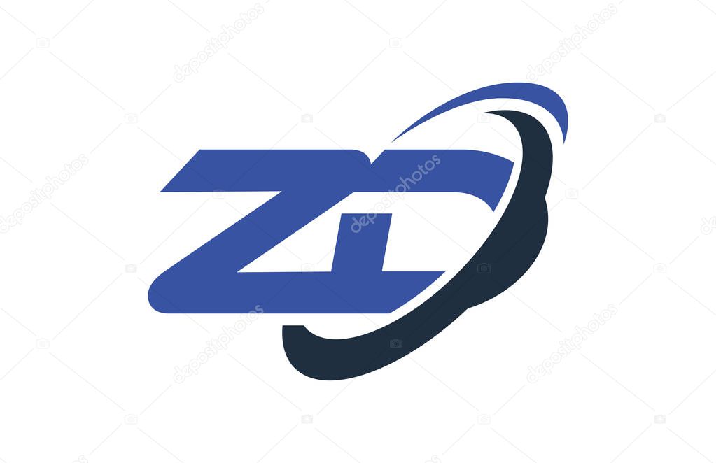 ZD Logo Swoosh Ellipse Blue Letter Vector Concept