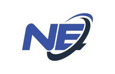 Ne logosu Swoosh elips mavi mektup vektör kavramı