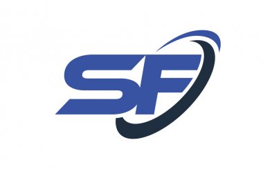 SF Logo Swoosh elips mavi mektup vektör kavramı 